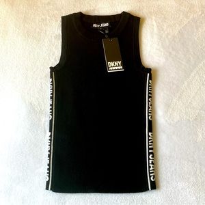 DKNY Jeans Ribbed Black Sleeves Blouse Size XS Brand New !